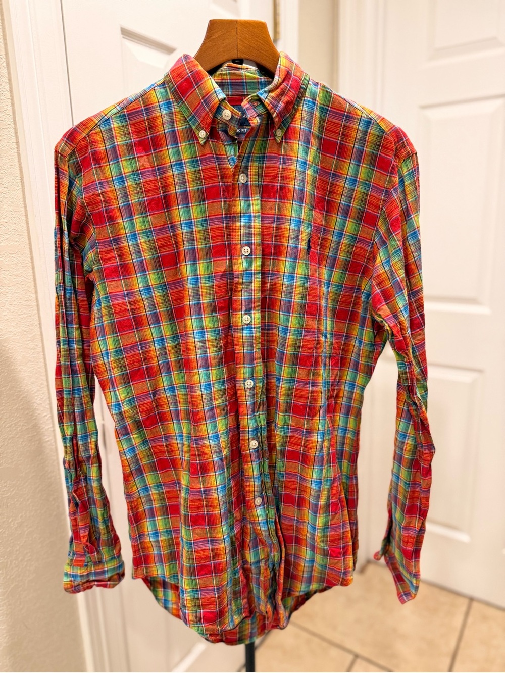 Ralph Lauren Men's Red Multicolor Plaid Button-Down Shirt Size small